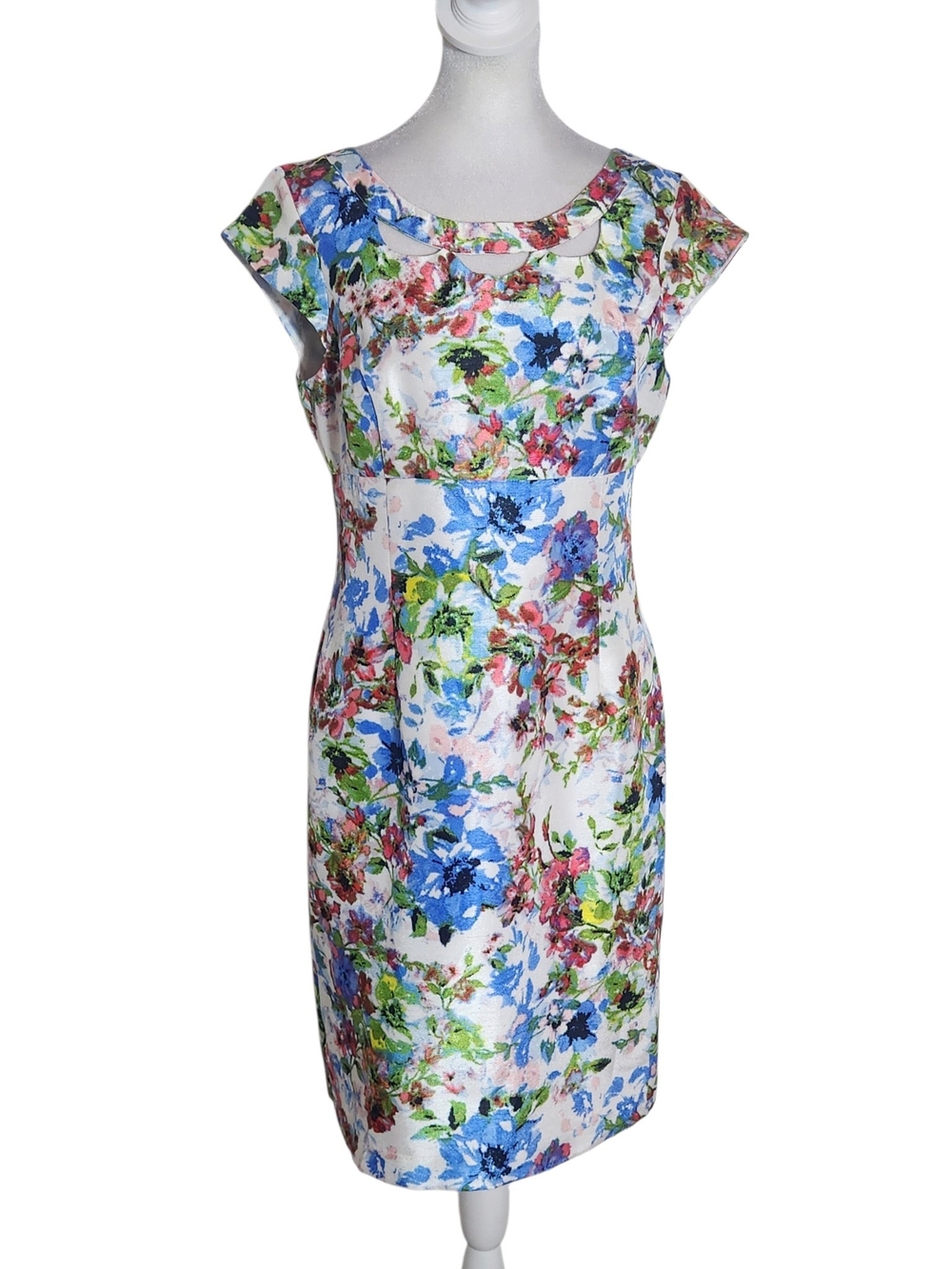 Liz Claiborne Pink and Blue Floral Sheath Dress Size 6 Wedding Guest Dress